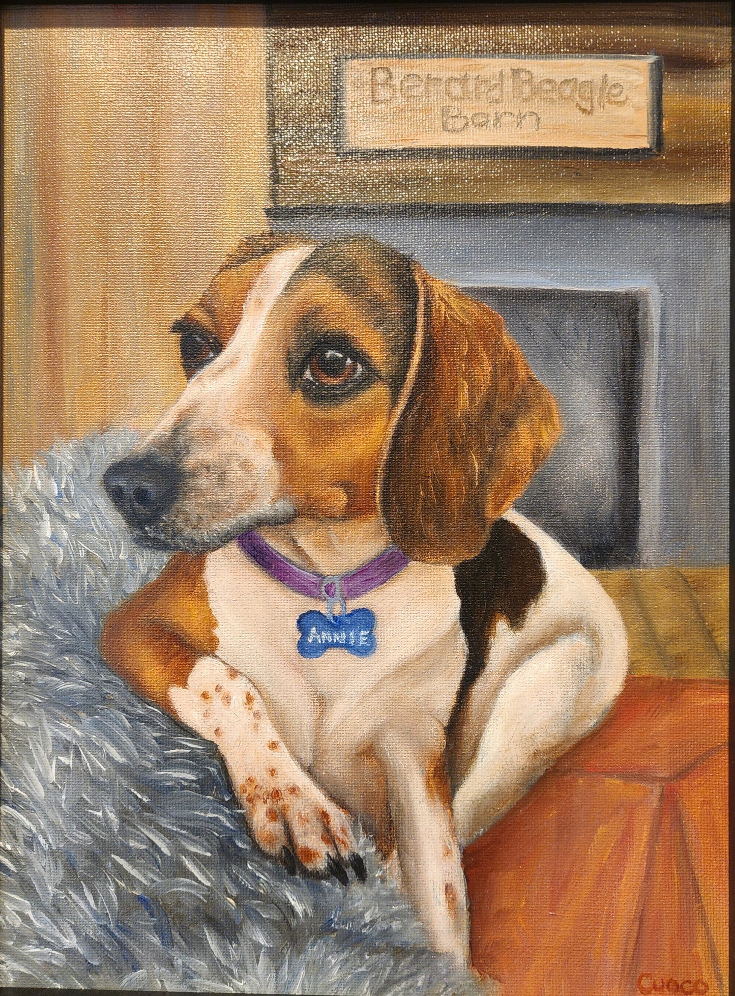Oil painting memorial of a beloved Beagle Dog named Annie