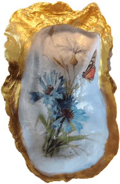 Blue flowers and butterfly Oyster Shell Trinket