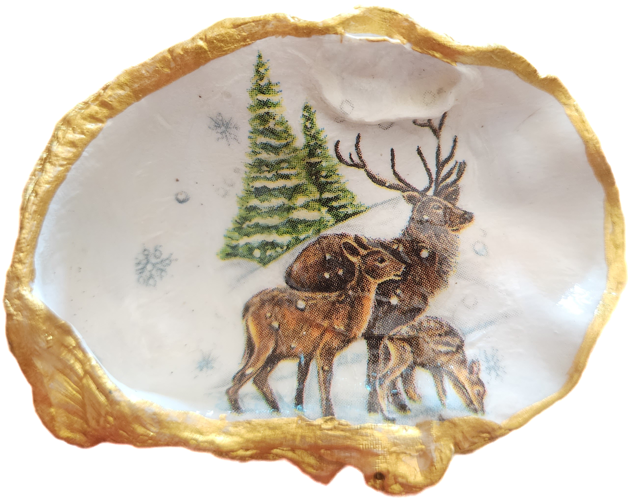 Winter Deer Oyster Shell Trinket Dish - SOLD