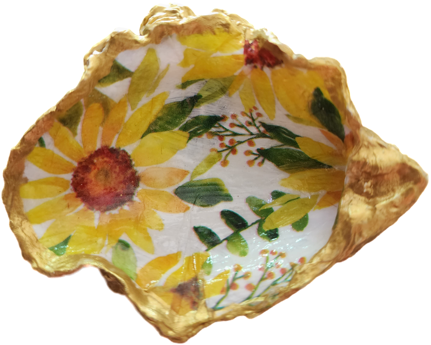 Sunflower Print Oyster Shell Trinket Dish