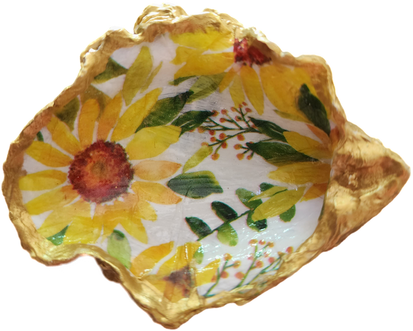 Sunflower Print Oyster Shell Jewelry Dish