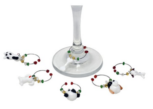 Cute Dog Wine Glass Charms set of 6