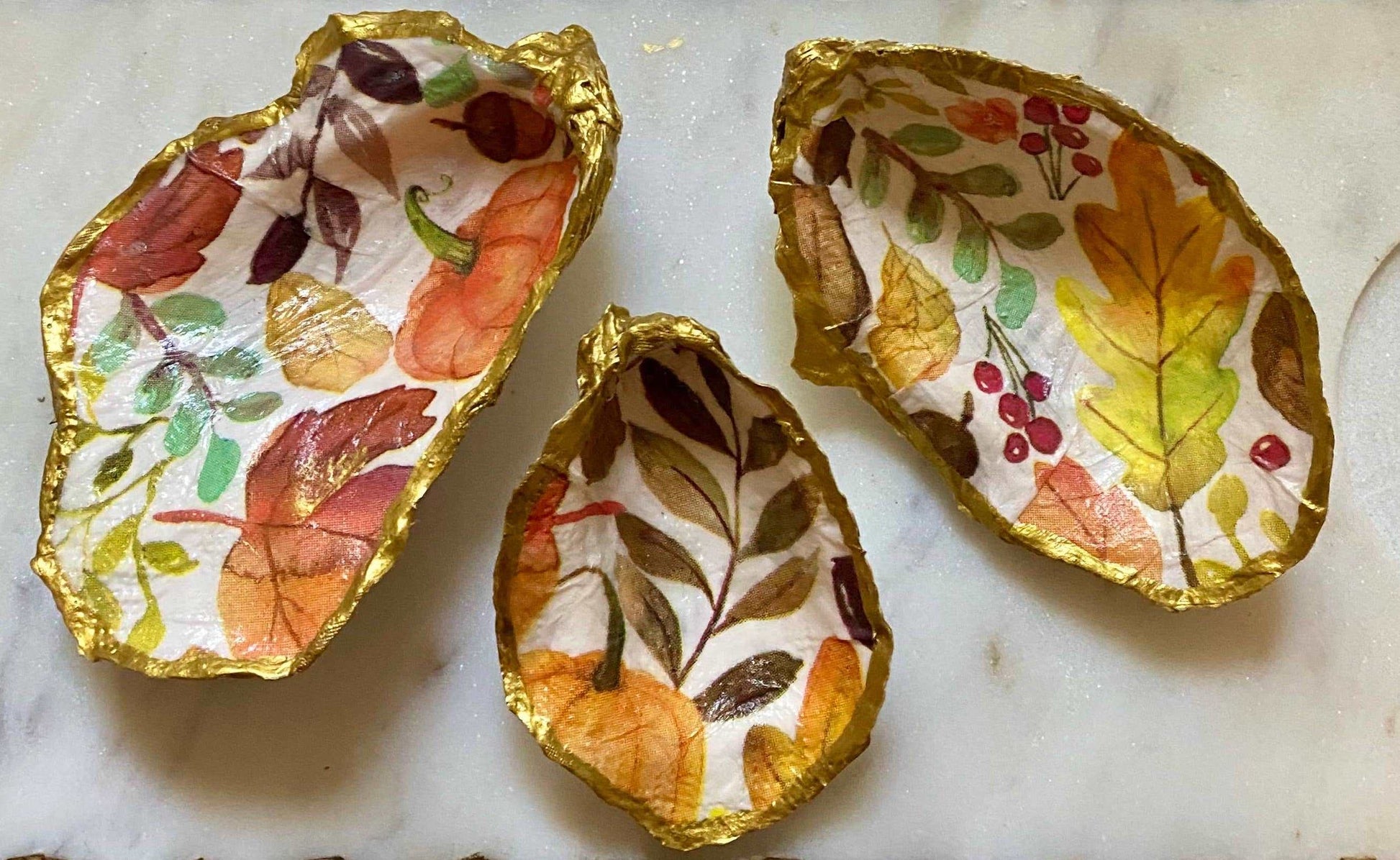 Fall Foliage Oyster Shell Trinket Dish