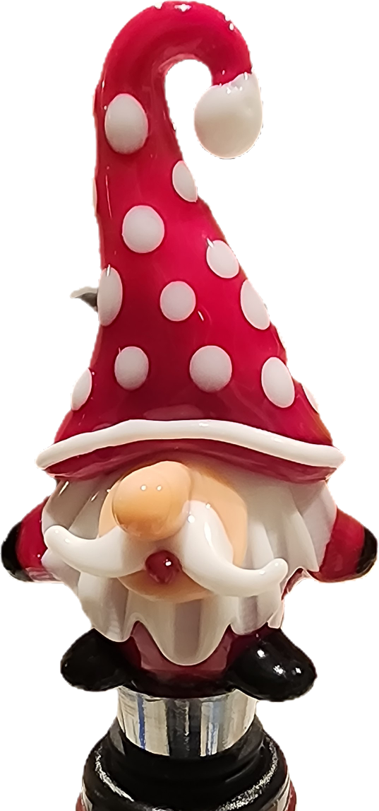 Red & White Polka Dot Glass Gnome Bottle stopper
