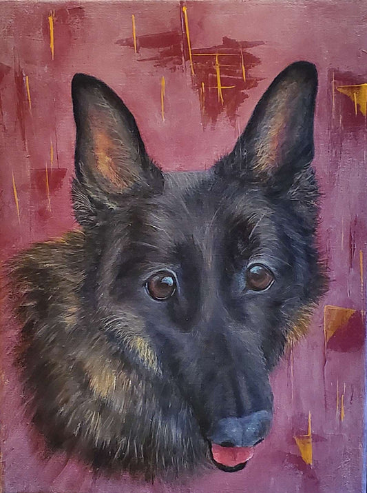 German Shepherds, oil painting, portrait painting, dog portrait painting of a German Shepherd, commission, artwork, memorialize, memorial, gifts, 