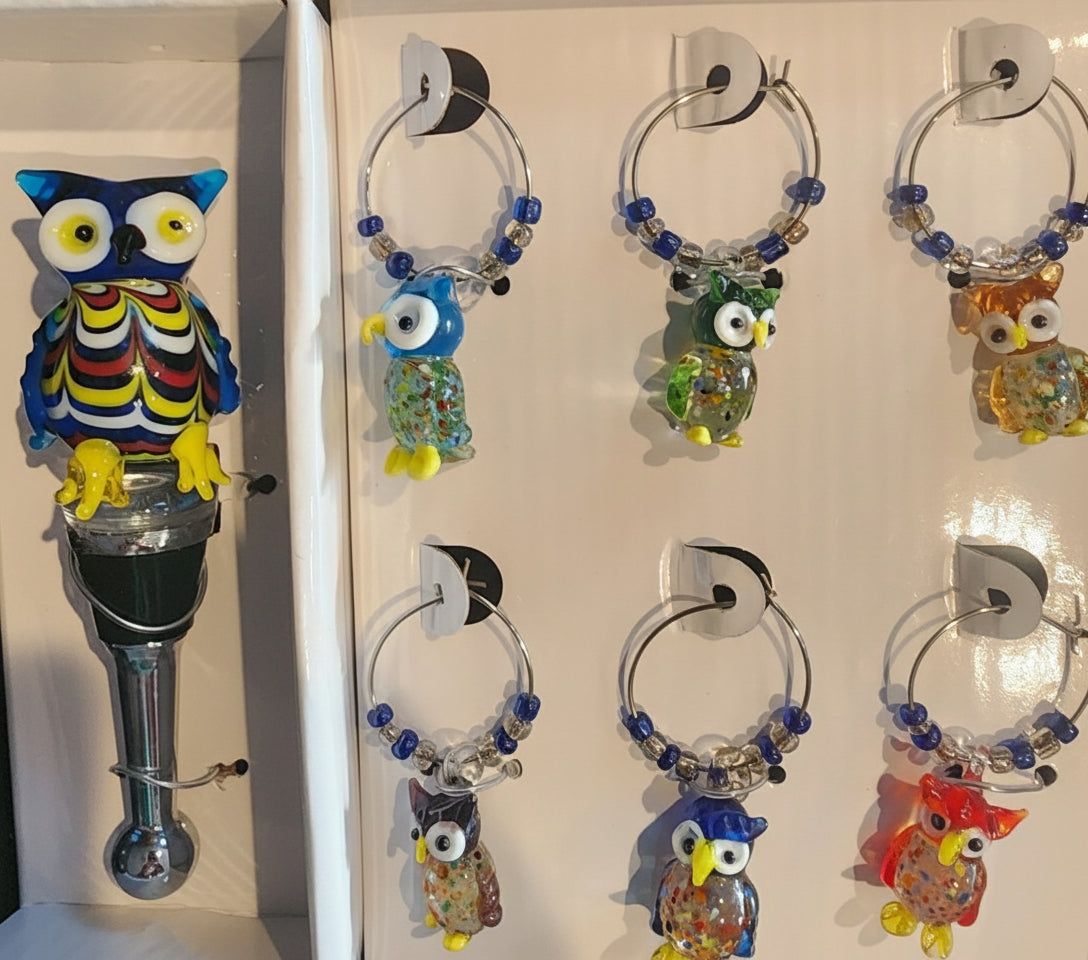 Owl Wine Bottle Stopper & Wine Charms - SOLD