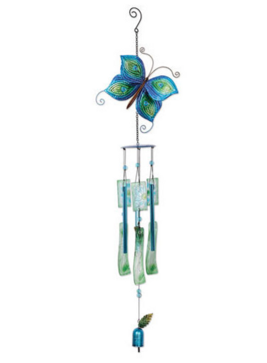 Blue Butterfly Metal & Glass Wind Chime