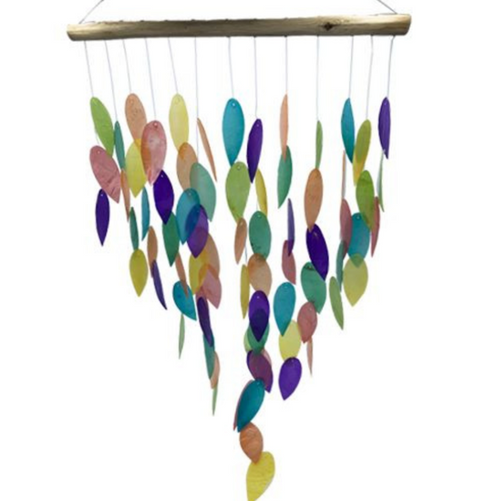 Rainbow Ombre Leaf-Shaped Capiz Shell Wind Chime