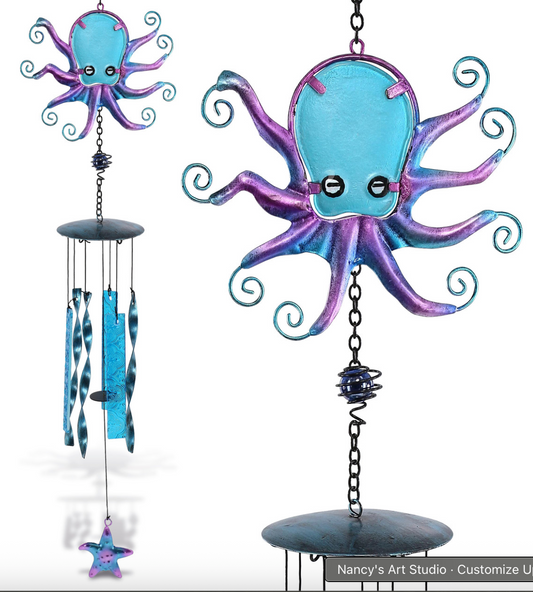 Metal Octopus with Glass Chimes