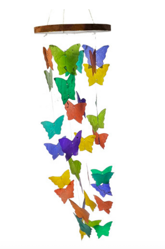 Rainbow Butterfly Capiz Shell Wind Chime