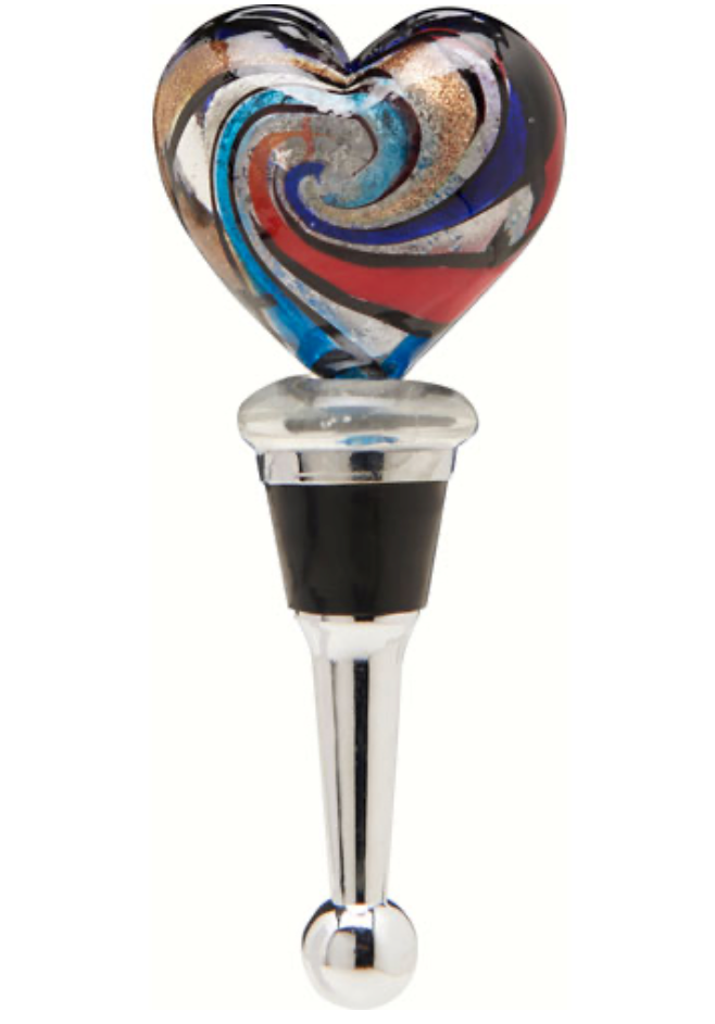 Multiple Color Glass Heart Wine Bottle Stopper