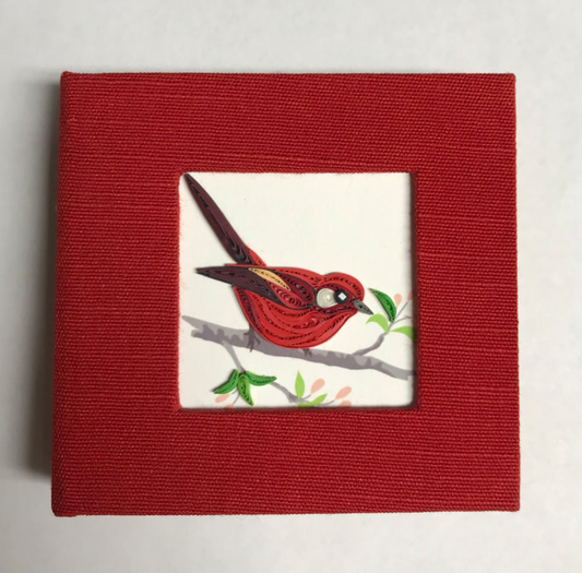 Hand Quilled Red Warbler Sticky Note Cover - SOLD