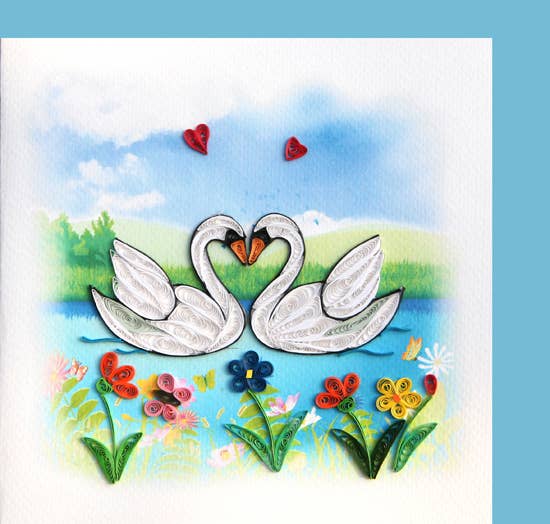 Swan Couple Quilled Greeting Card