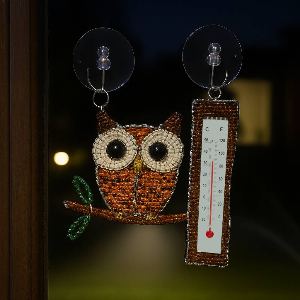 Beaded Owl Window Thermometer