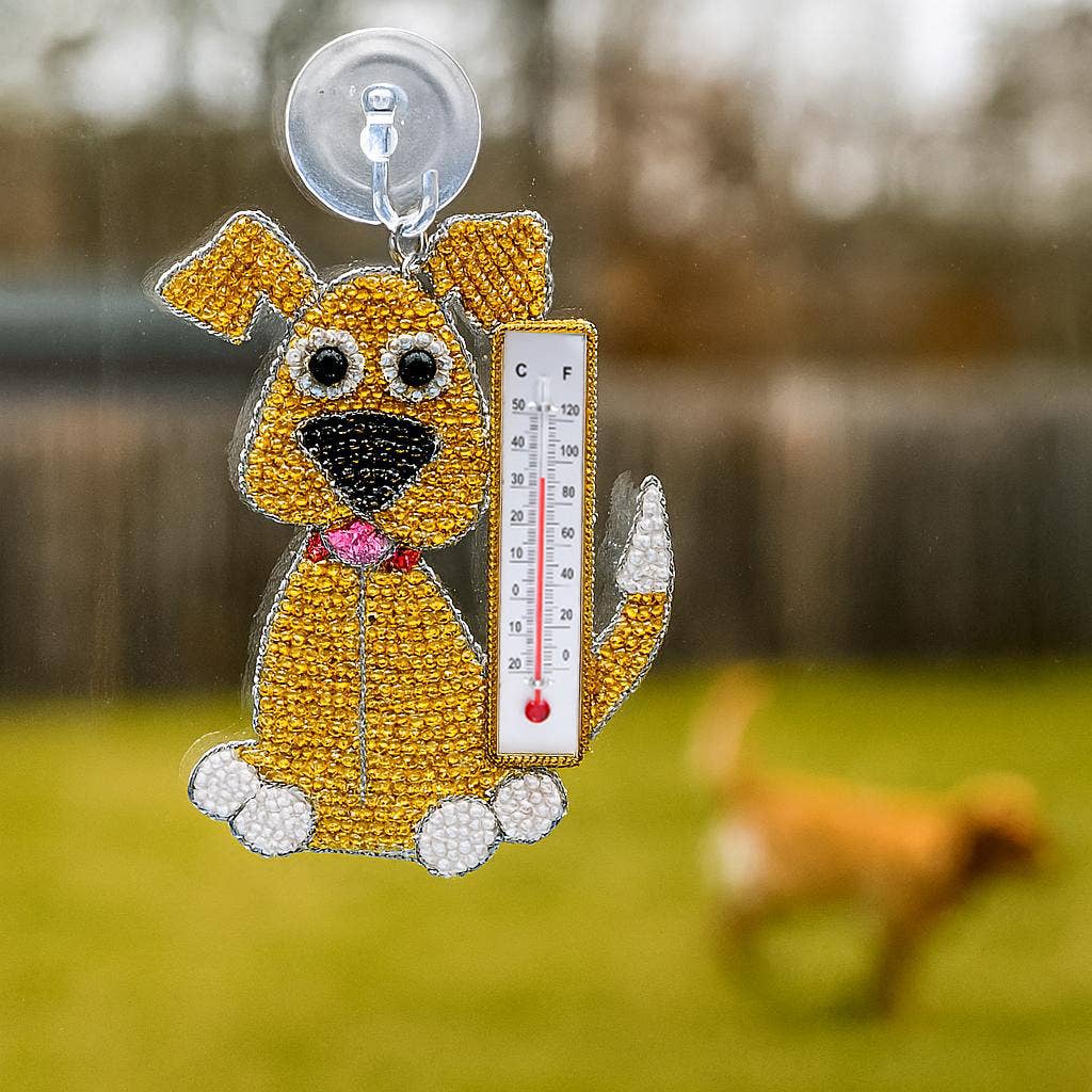 Beaded Dog Window Thermometer