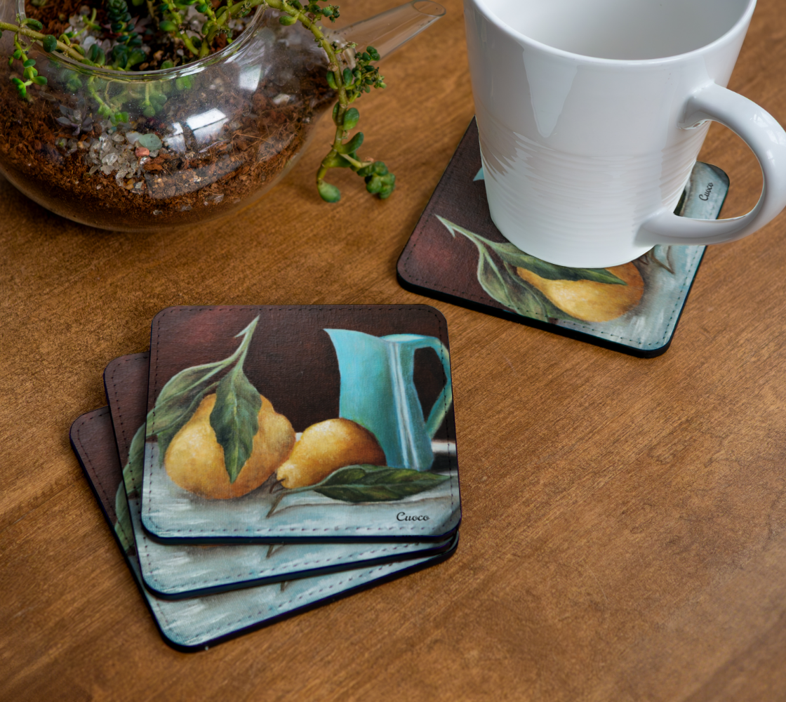 Teal Vase and Pears Coaster
