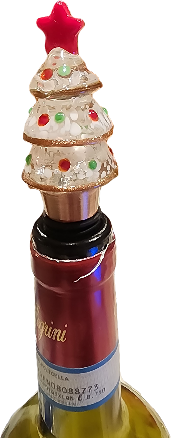 Christmas Tree Wine Stopper w Bronze piping