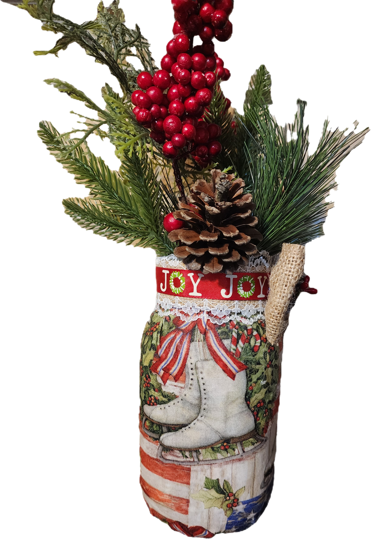 American Christmas Skate Mason Jar with greenery