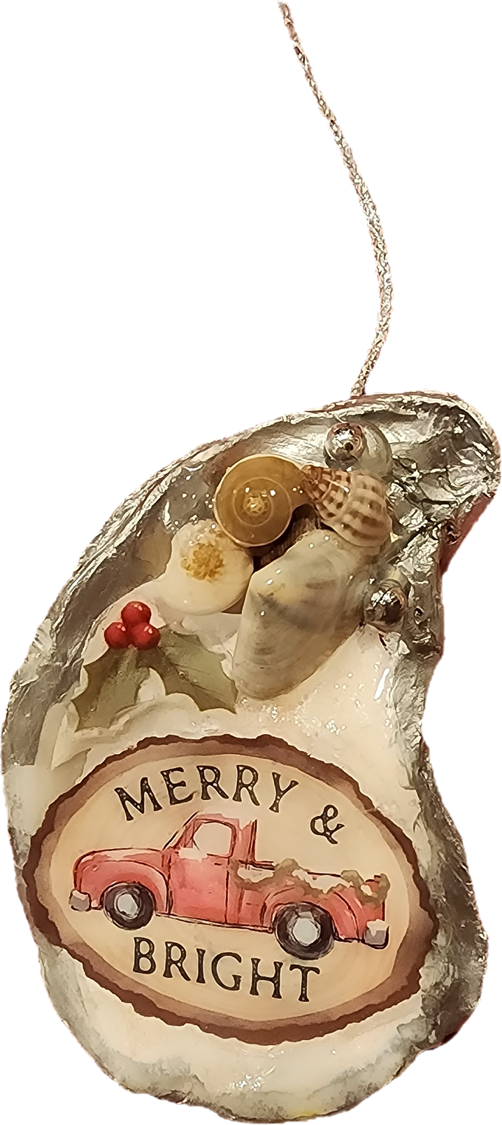 Merry & Bright Oyster Shell Ornament