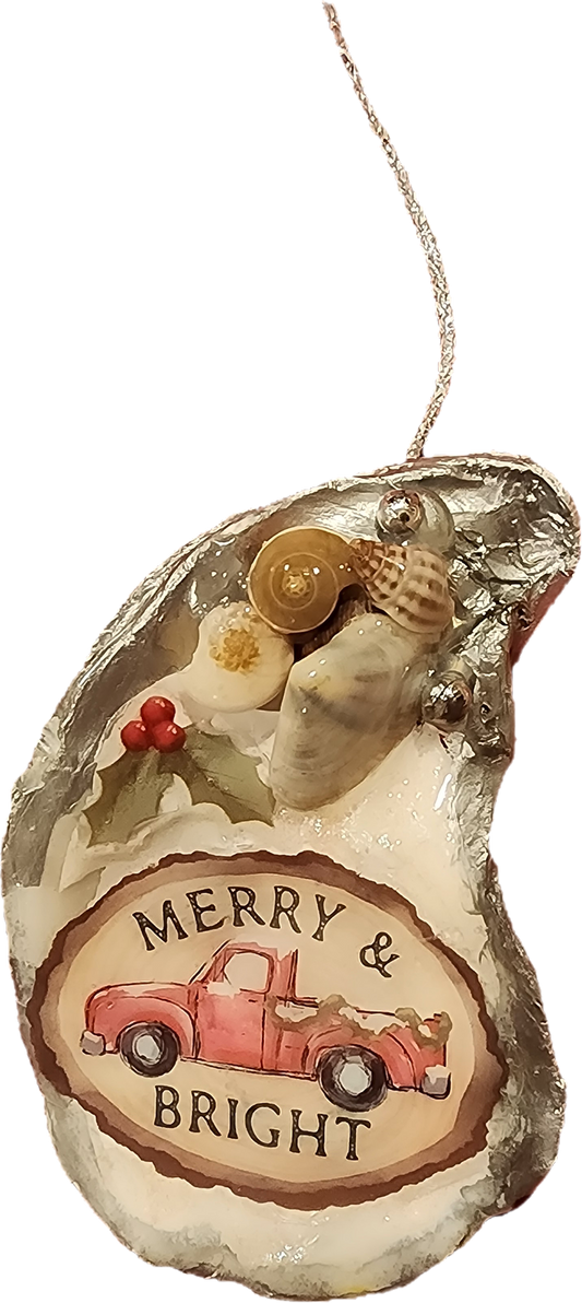 Merry & Bright Oyster Shell Ornament