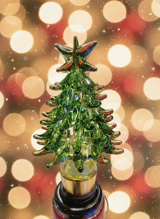 Green Glass Christmas Tree Bottle Stopper
