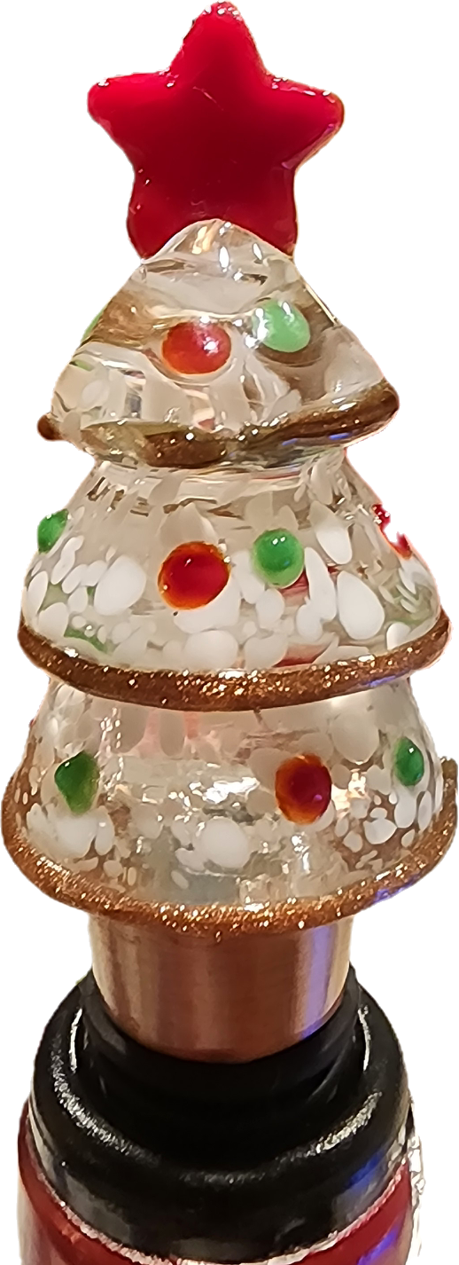 Christmas Tree Wine Stopper w Bronze piping