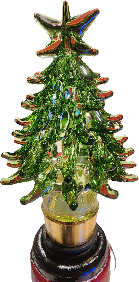 Green Glass Christmas Tree Bottle Stopper
