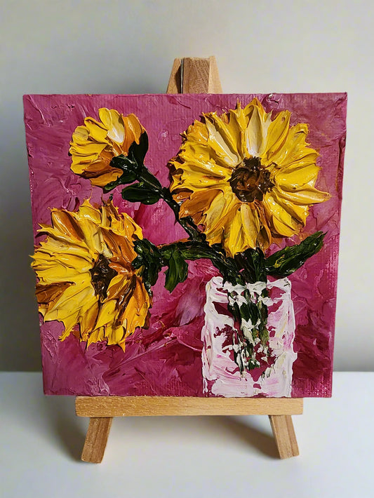 #sunflowers, painting, impasto, acrylic painting, easel