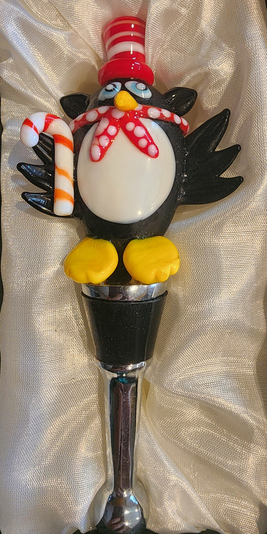 Glass Holiday Penguin Bottle Stopper