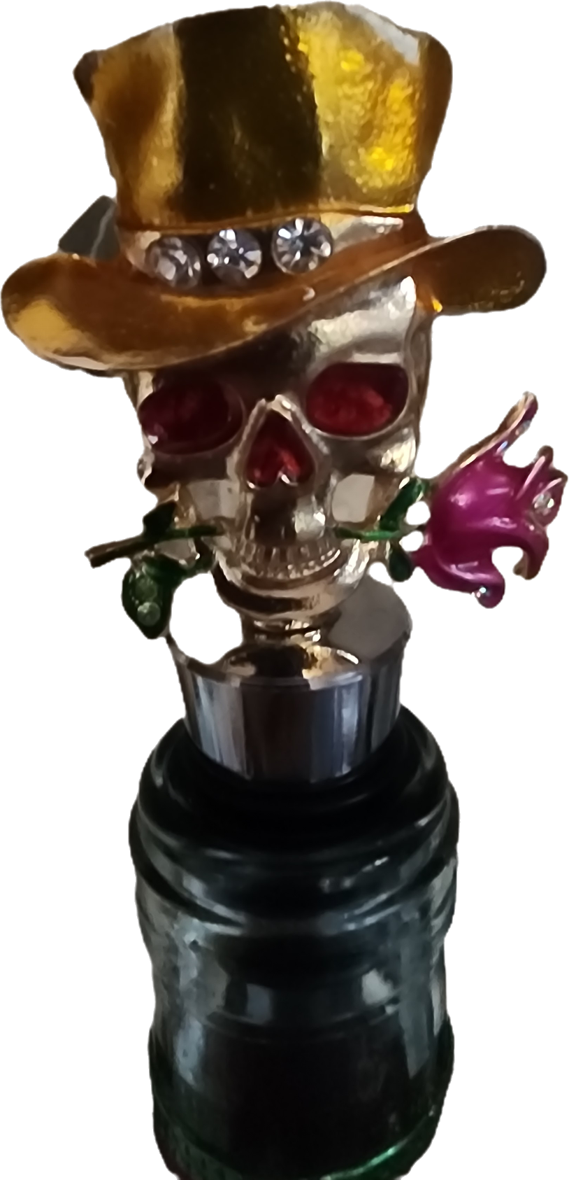 Gold Skull with Rose Wine Bottle Stopper