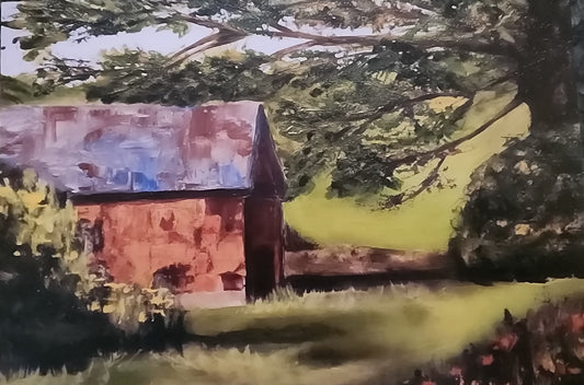 Red Barn Folded Flat Greeting Card